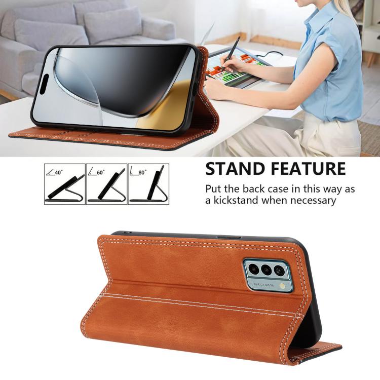 For Nokia G22 Skin Feel Two-tone RFID Blocking Vegan Leather Phone Case