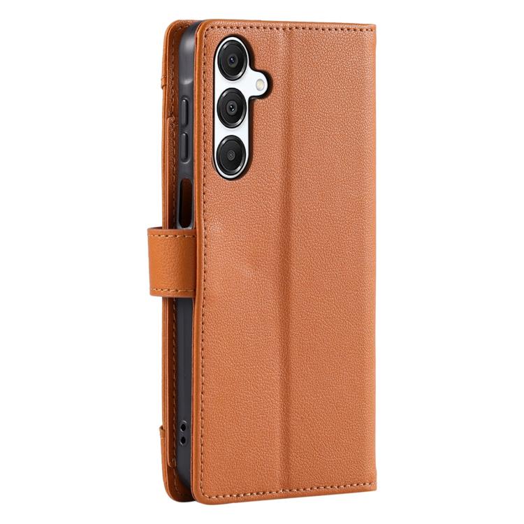 For Galaxy S25 5G Litchi Texture Zipper Wallet Buckle Vegan Leather Phone Case with Wrist Strap