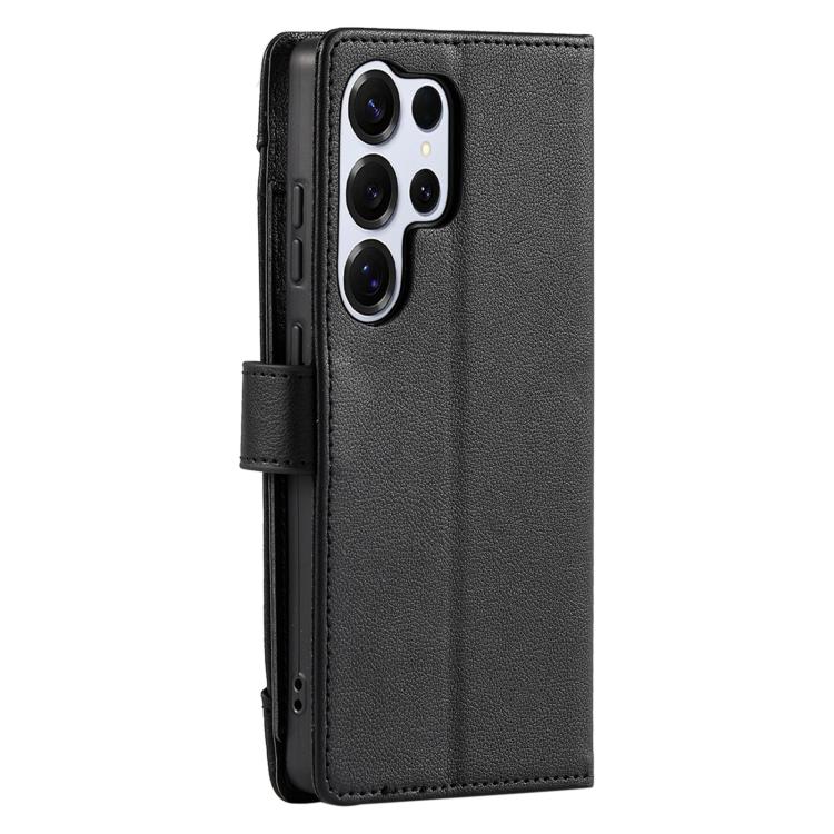 For Galaxy S25 Ultra 5G Litchi Texture Zipper Wallet Buckle Vegan Leather Phone Case with Wrist Strap