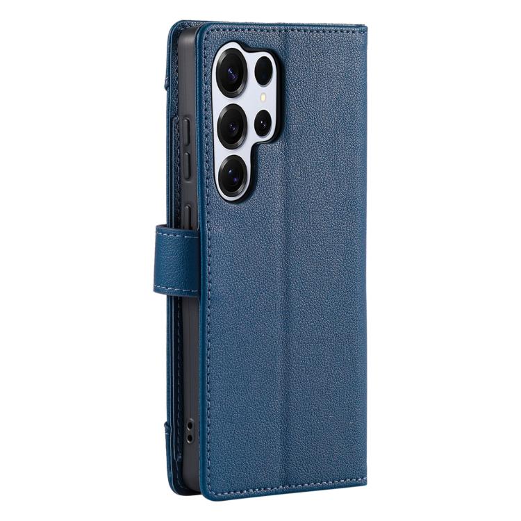 For Galaxy S24 Ultra 5G Litchi Texture Zipper Wallet Buckle Vegan Leather Phone Case with Wrist Strap