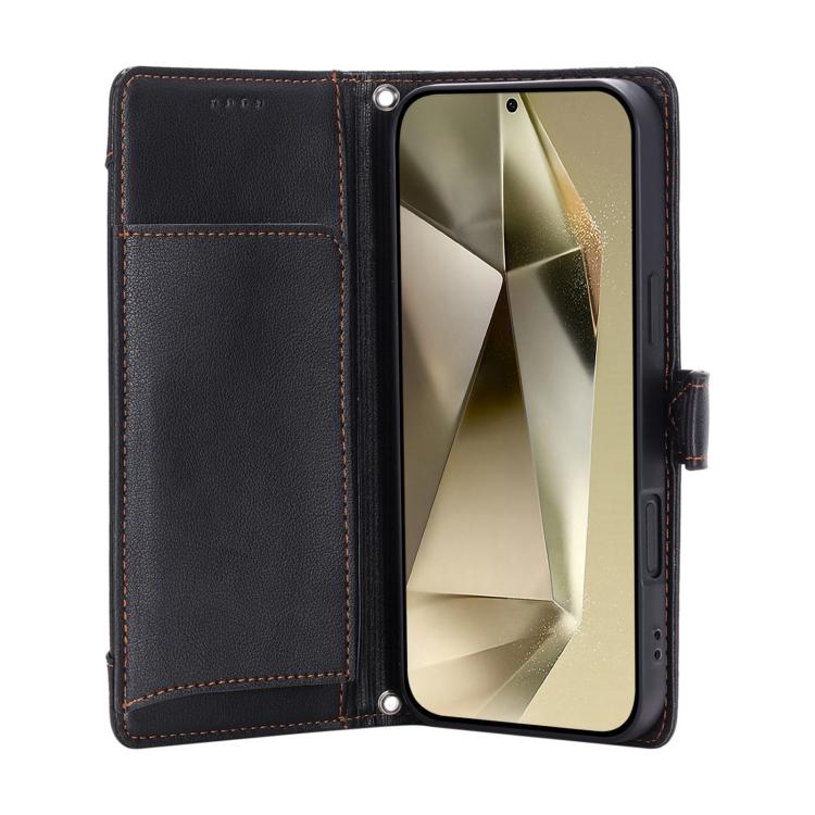For Galaxy S24 5G Litchi Texture Zipper Wallet Buckle Vegan Leather Phone Case with Wrist Strap