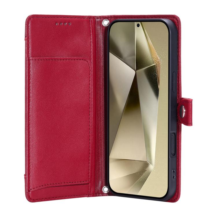 For Galaxy S24 5G Litchi Texture Zipper Wallet Buckle Vegan Leather Phone Case with Wrist Strap