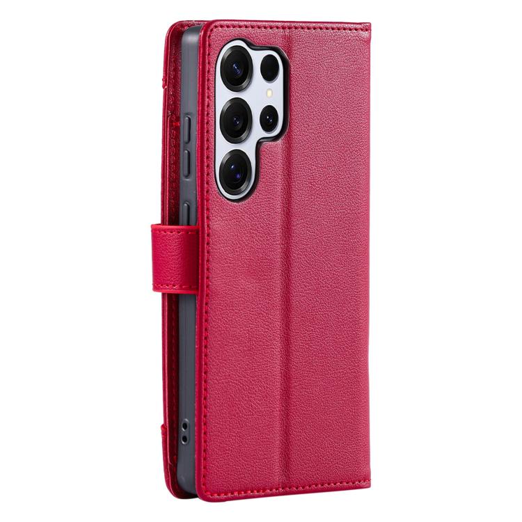 For Galaxy S23 Ultra 5G Litchi Texture Zipper Wallet Buckle Vegan Leather Phone Case with Wrist Strap