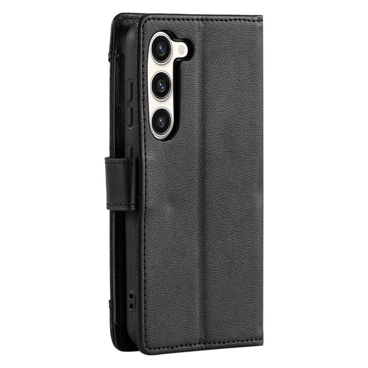For Galaxy S23+ 5G Litchi Texture Zipper Wallet Buckle Vegan Leather Phone Case with Wrist Strap