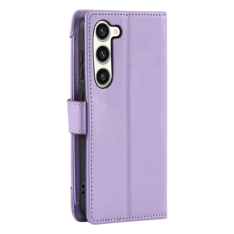 For Galaxy S23+ 5G Litchi Texture Zipper Wallet Buckle Vegan Leather Phone Case with Wrist Strap