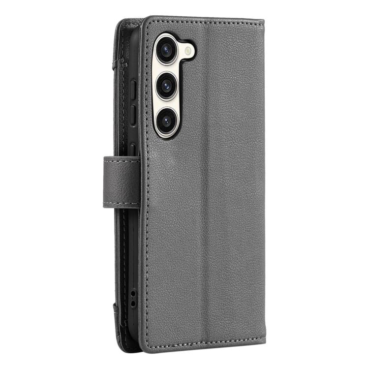 For Galaxy S23+ 5G Litchi Texture Zipper Wallet Buckle Vegan Leather Phone Case with Wrist Strap