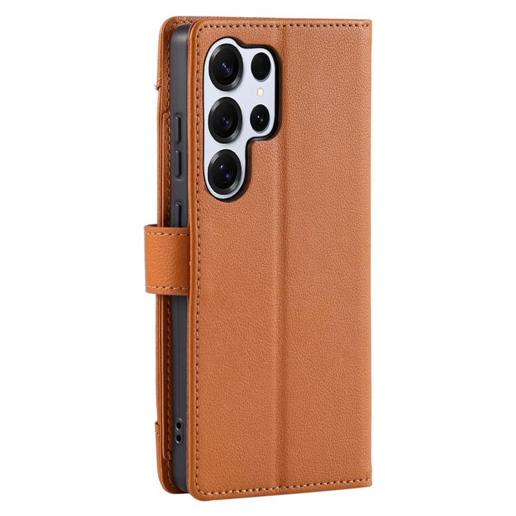 For Galaxy S22 Ultra 5G Litchi Texture Zipper Wallet Buckle Vegan Leather Phone Case with Wrist Strap
