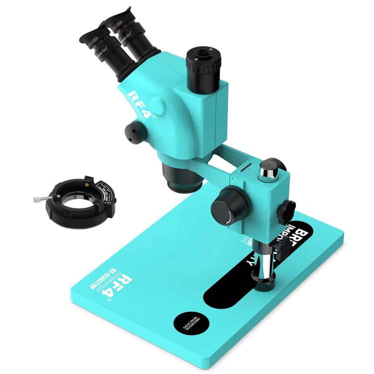 RF4 RF-6565TVP 6.5X-65X Trinocular Stereo Zoom Microscope with Big Aluminum Alloy Base - Blue