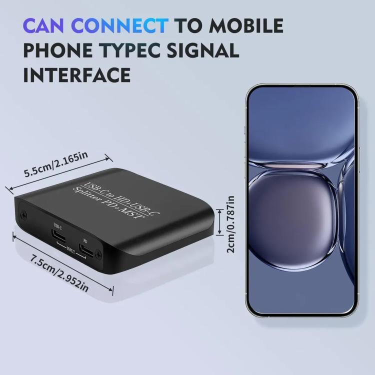 NK-E70 Type-C to HDTV, Type-C 4K 60Hz PD Power Port HD Video Splitter, Support MST and SST - Black