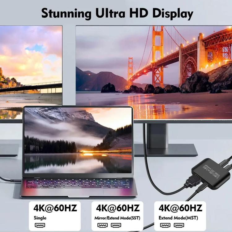 NK-E70 Type-C to HDTV, Type-C 4K 60Hz PD Power Port HD Video Splitter, Support MST and SST - Black