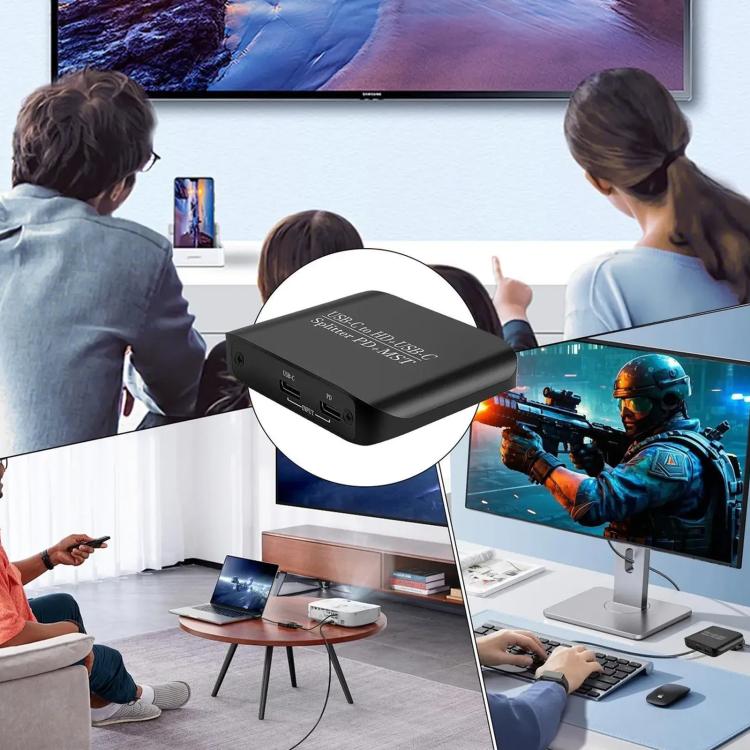 NK-E70 Type-C to HDTV, Type-C 4K 60Hz PD Power Port HD Video Splitter, Support MST and SST - Black