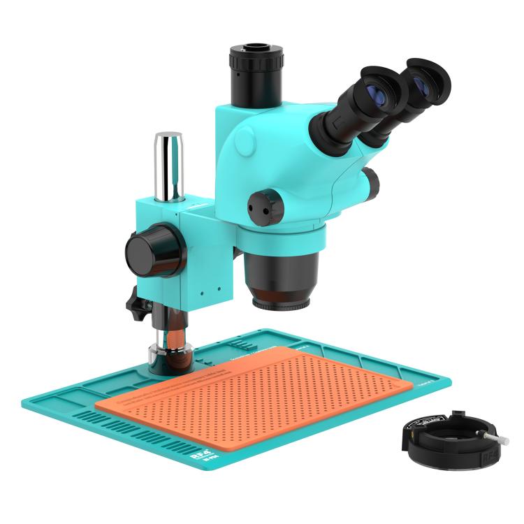 RF4 RF-6565-PO4 6.5X-65X Trinocular Stereo Zoom Microscope with PO4 Aluminum Alloy Base - Blue