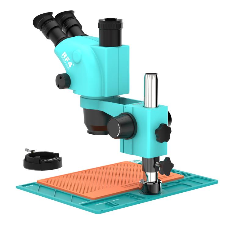 RF4 RF-6565-PO4 6.5X-65X Trinocular Stereo Zoom Microscope with PO4 Aluminum Alloy Base - Blue