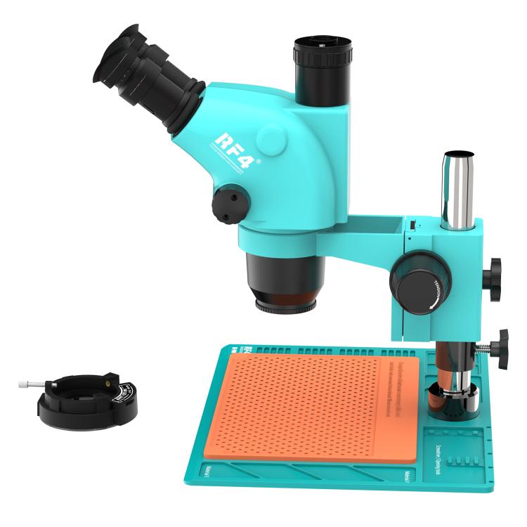 RF4 RF-6565-PO4 6.5X-65X Trinocular Stereo Zoom Microscope with PO4 Aluminum Alloy Base - Blue