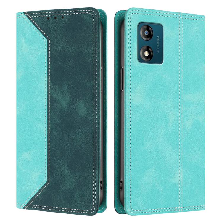 For Motorola Moto E13 Skin Feel Two-tone RFID Blocking Vegan Leather Phone Case