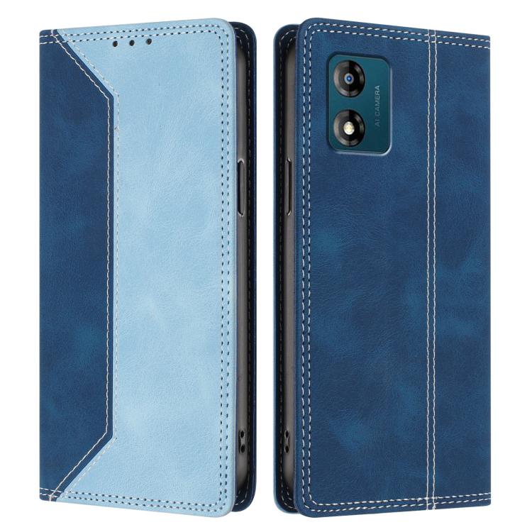 For Motorola Moto E13 Skin Feel Two-tone RFID Blocking Vegan Leather Phone Case