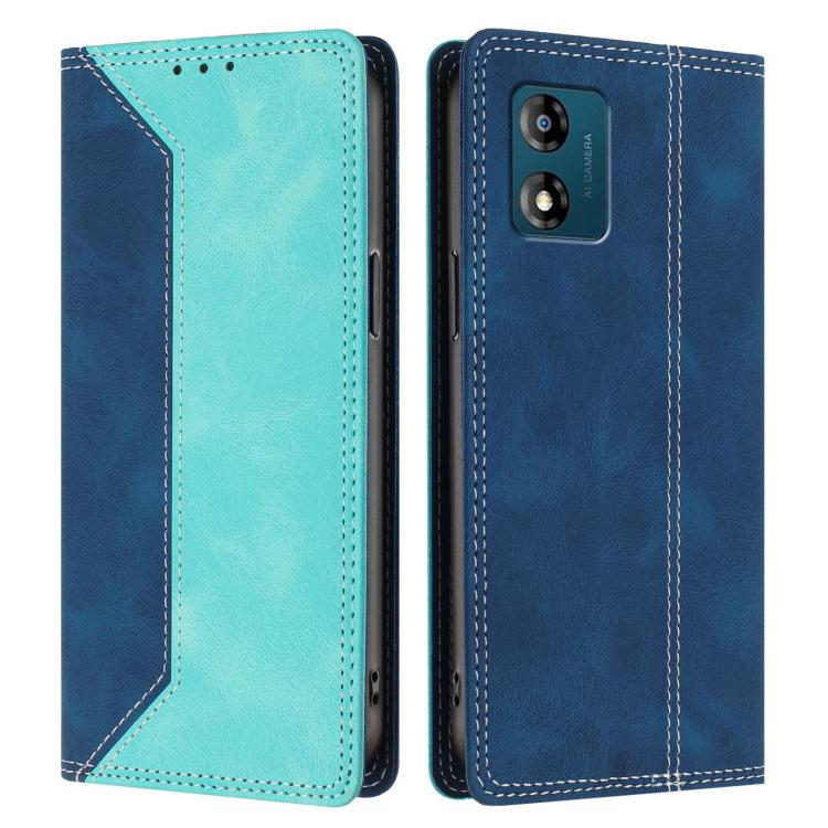 For Motorola Moto E13 Skin Feel Two-tone RFID Blocking Vegan Leather Phone Case