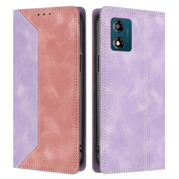 For Motorola Moto E13 Skin Feel Two-tone RFID Blocking Vegan Leather Phone Case