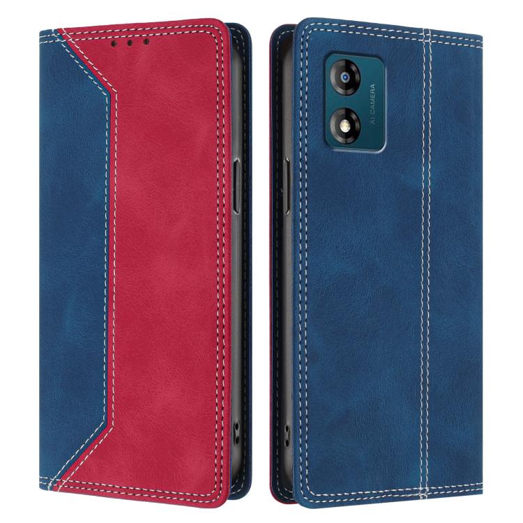 For Motorola Moto E13 Skin Feel Two-tone RFID Blocking Vegan Leather Phone Case