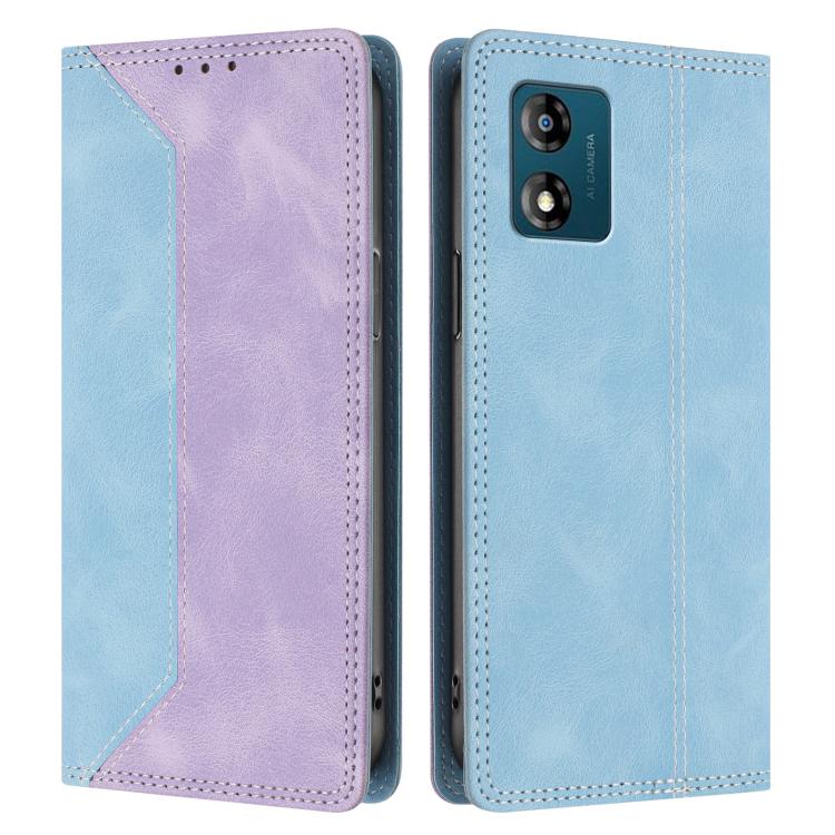 For Motorola Moto E13 Skin Feel Two-tone RFID Blocking Vegan Leather Phone Case