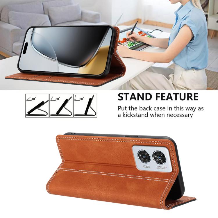 For Motorola Edge 50 Fusion Skin Feel Two-tone RFID Blocking Vegan Leather Phone Case