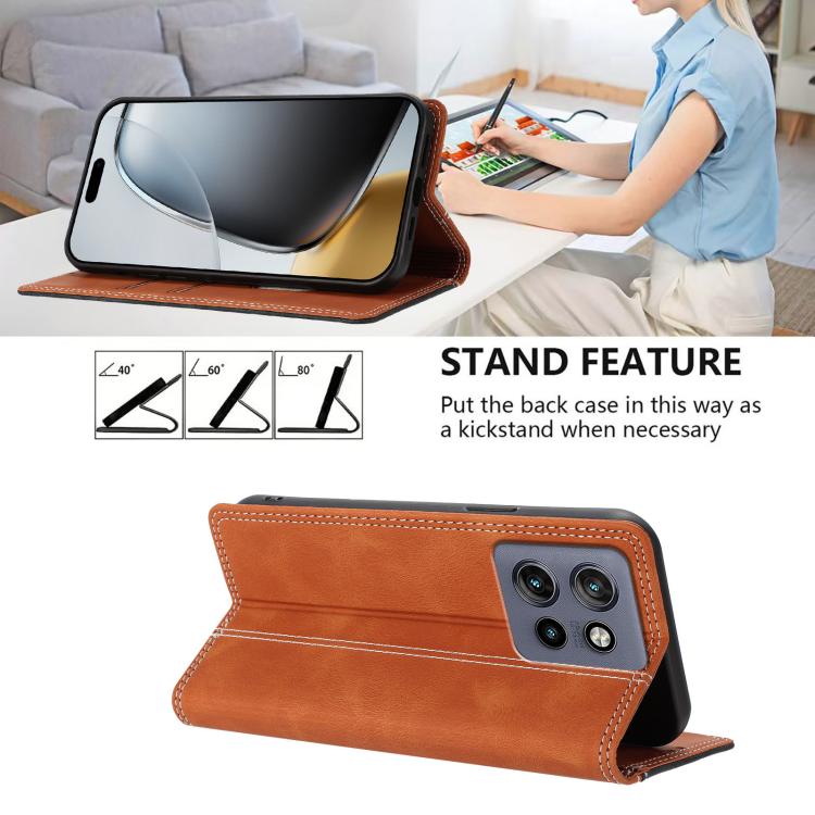 For Motorola Edge 50 Neo / Edge 60 Neo Skin Feel Two-tone RFID Blocking Vegan Leather Phone Case