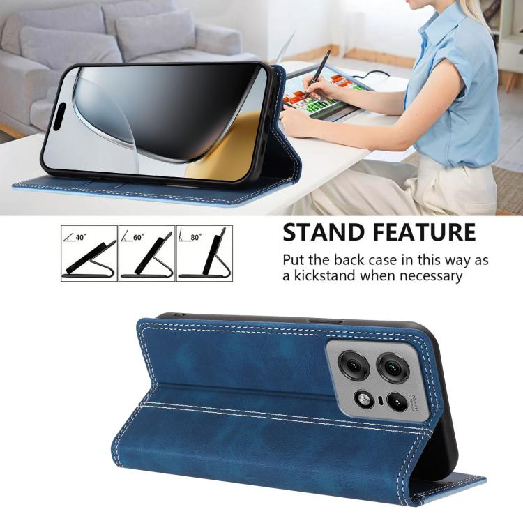 For Motorola Edge 50 Pro Skin Feel Two-tone RFID Blocking Vegan Leather Phone Case