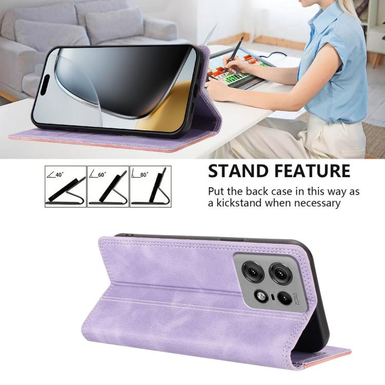 For Motorola Edge 50 Pro Skin Feel Two-tone RFID Blocking Vegan Leather Phone Case