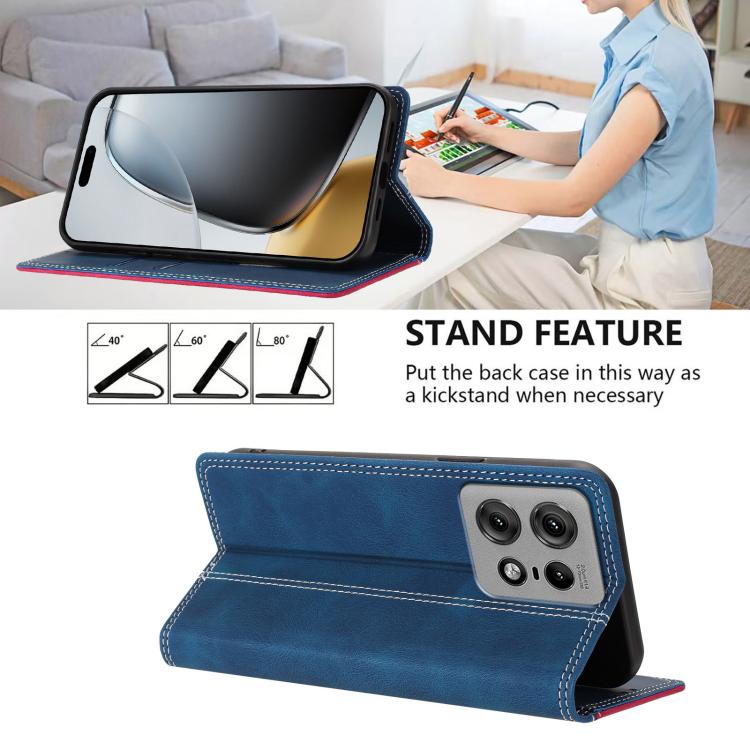 For Motorola Edge 50 Pro Skin Feel Two-tone RFID Blocking Vegan Leather Phone Case