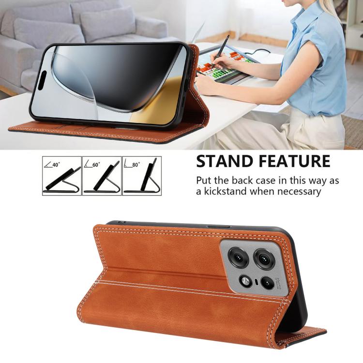 For Motorola Edge 50 Pro Skin Feel Two-tone RFID Blocking Vegan Leather Phone Case