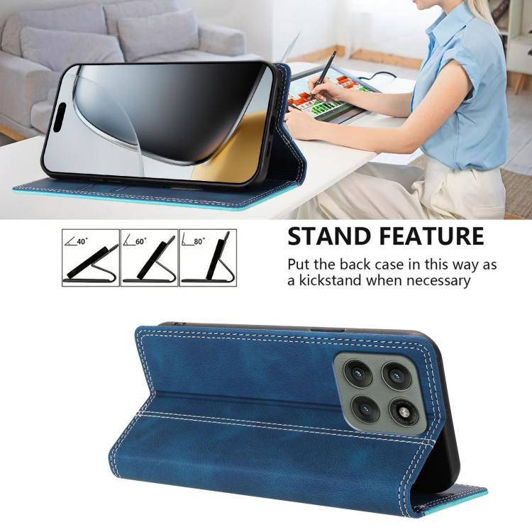 For Motorola Edge 60 Pro Skin Feel Two-tone RFID Blocking Vegan Leather Phone Case