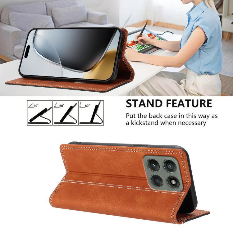 For Motorola Edge 60 Pro Skin Feel Two-tone RFID Blocking Vegan Leather Phone Case