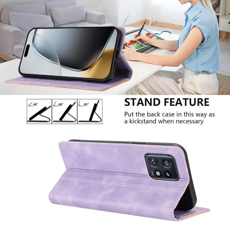 For Motorola Edge+ 2023 / Edge 40 Pro Skin Feel Two-tone RFID Blocking Vegan Leather Phone Case
