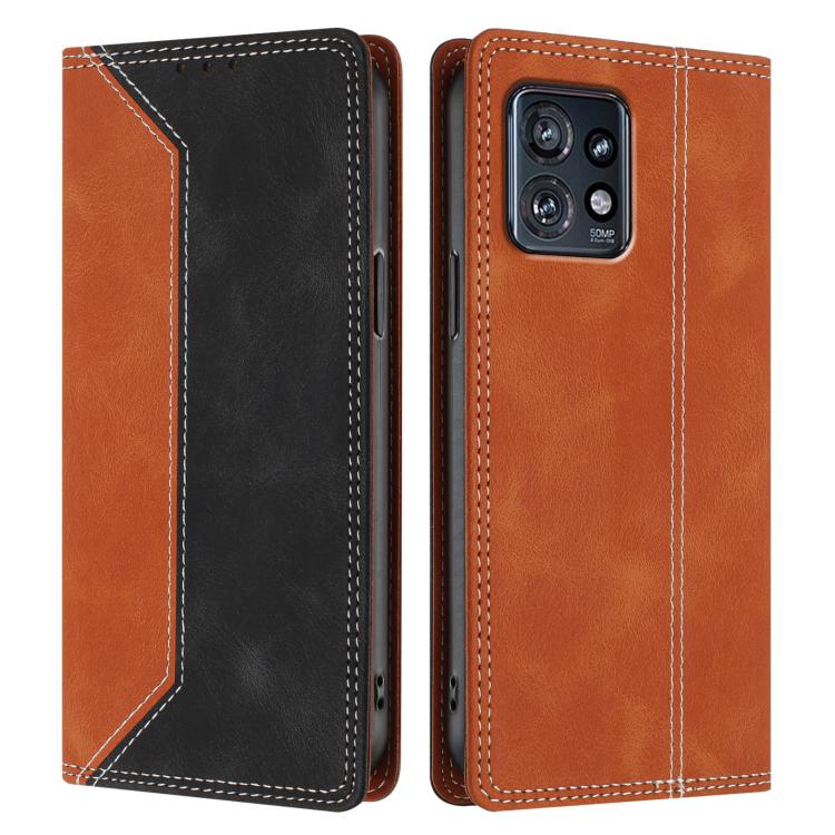 For Motorola Edge+ 2023 / Edge 40 Pro Skin Feel Two-tone RFID Blocking Vegan Leather Phone Case