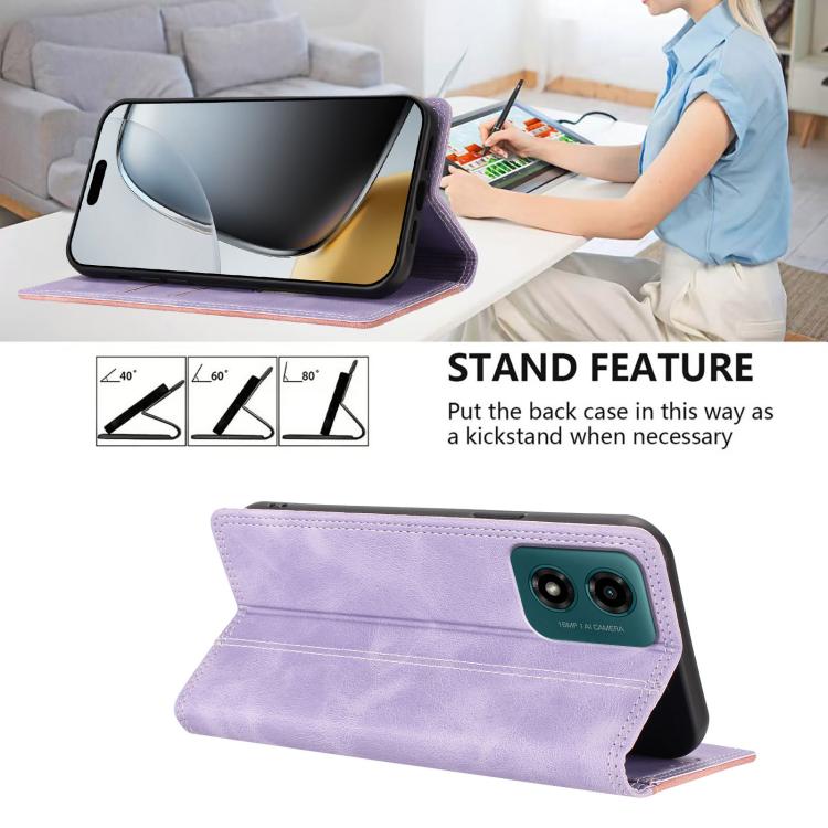 For Motorola Moto G04 / G24 / E14 / G04s 4G Skin Feel Two-tone RFID Blocking Vegan Leather Phone Case