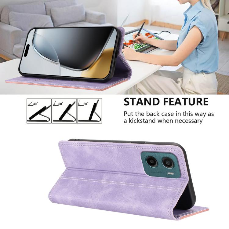 For Motorola Moto G05 Skin Feel Two-tone RFID Blocking Vegan Leather Phone Case