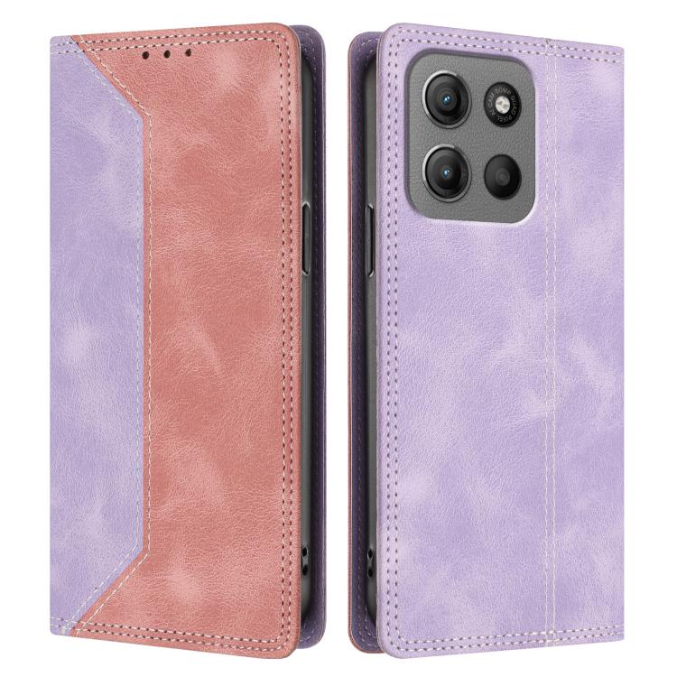 For Motorola Moto G15 / G15 Power / G17 Skin Feel Two-tone RFID Blocking Vegan Leather Phone Case