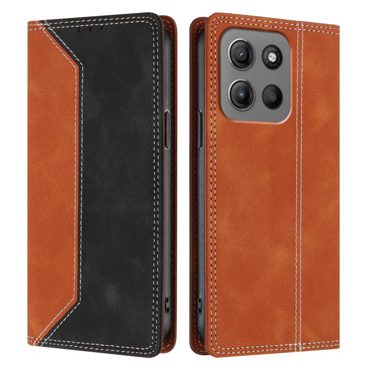 For Motorola Moto G15 / G15 Power / G17 Skin Feel Two-tone RFID Blocking Vegan Leather Phone Case