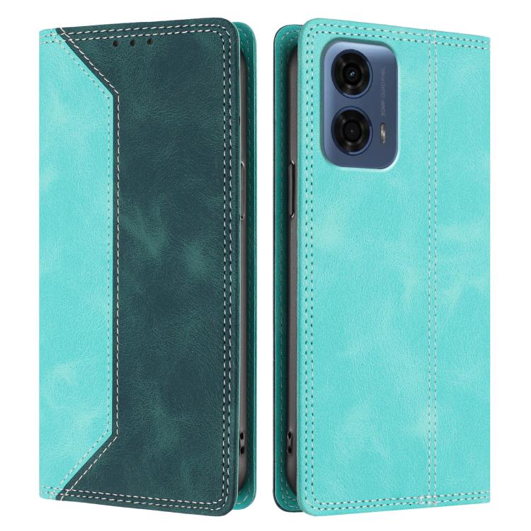 For Motorola Moto G24 Power Skin Feel Two-tone RFID Blocking Vegan Leather Phone Case