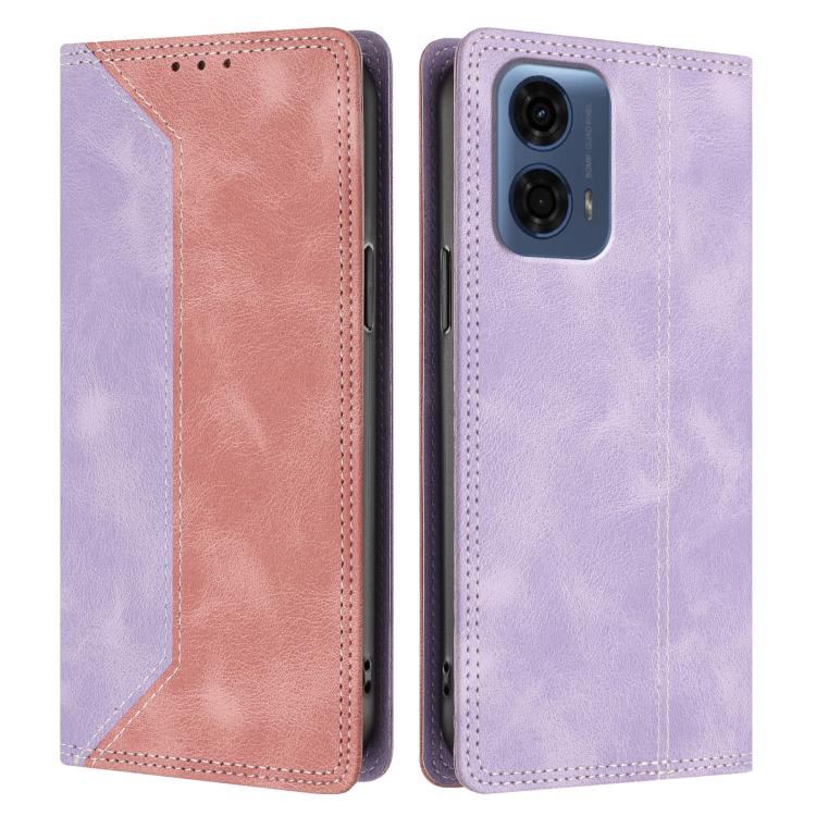 For Motorola Moto G24 Power Skin Feel Two-tone RFID Blocking Vegan Leather Phone Case