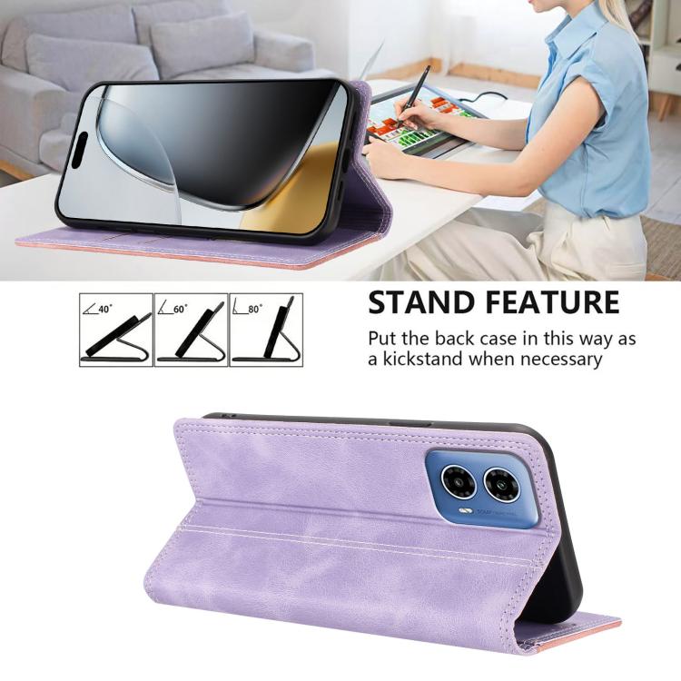 For Motorola Moto G34 / G45 Skin Feel Two-tone RFID Blocking Vegan Leather Phone Case
