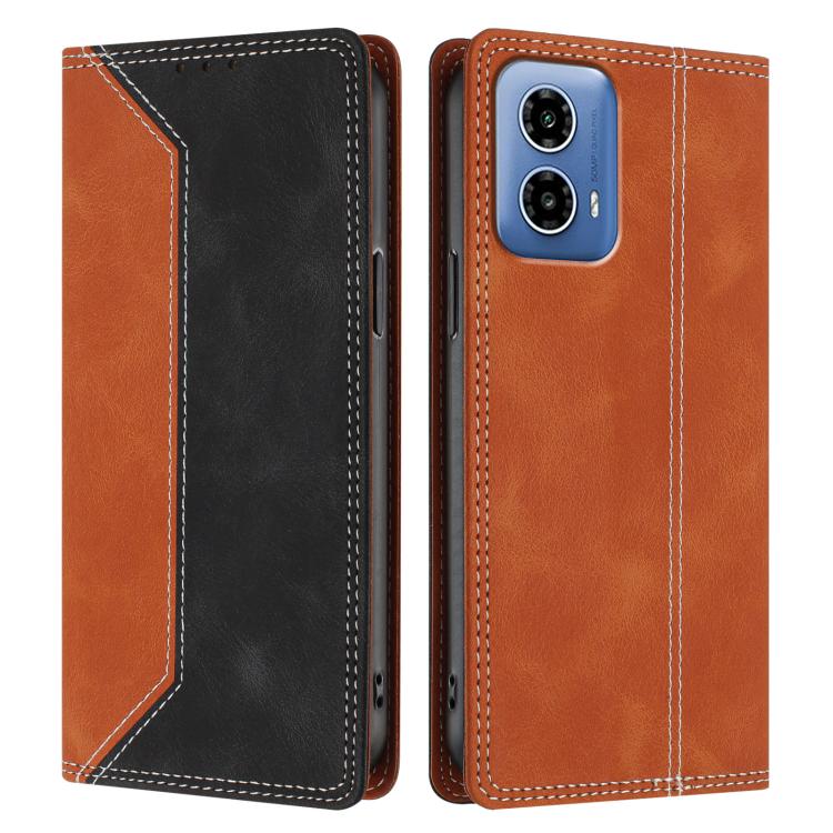 For Motorola Moto G34 / G45 Skin Feel Two-tone RFID Blocking Vegan Leather Phone Case