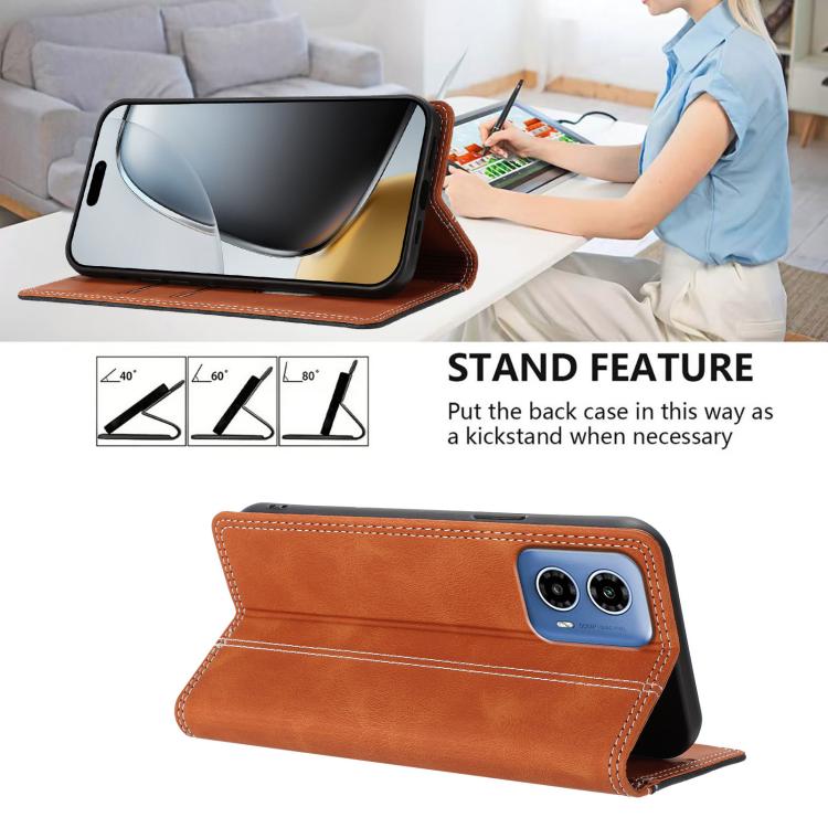 For Motorola Moto G34 / G45 Skin Feel Two-tone RFID Blocking Vegan Leather Phone Case