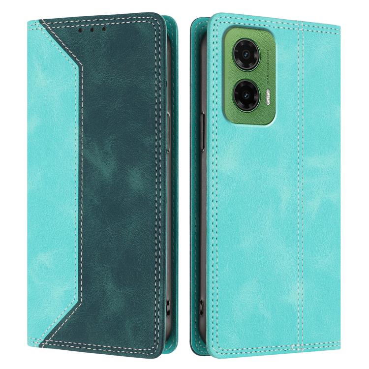 For Motorola Moto G35 Skin Feel Two-tone RFID Blocking Vegan Leather Phone Case