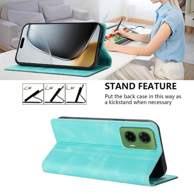 For Motorola Moto G35 Skin Feel Two-tone RFID Blocking Vegan Leather Phone Case