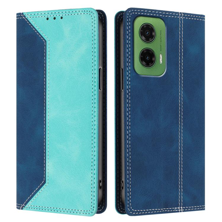 For Motorola Moto G35 Skin Feel Two-tone RFID Blocking Vegan Leather Phone Case