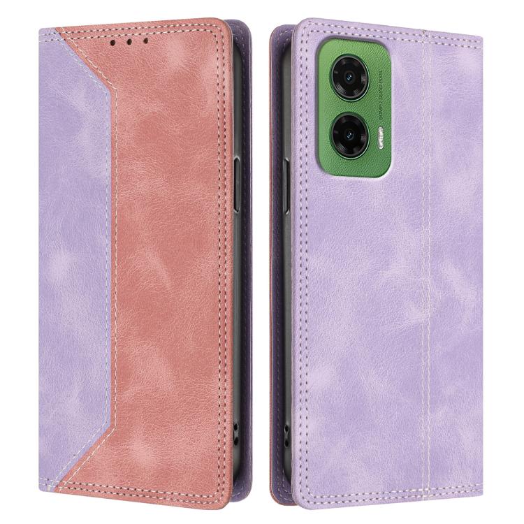 For Motorola Moto G35 Skin Feel Two-tone RFID Blocking Vegan Leather Phone Case
