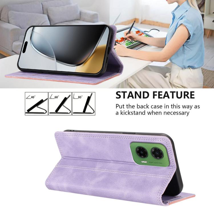 For Motorola Moto G35 Skin Feel Two-tone RFID Blocking Vegan Leather Phone Case