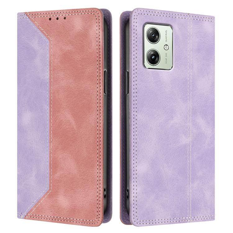 For Motorola Moto G54 Power Skin Feel Two-tone RFID Blocking Vegan Leather Phone Case