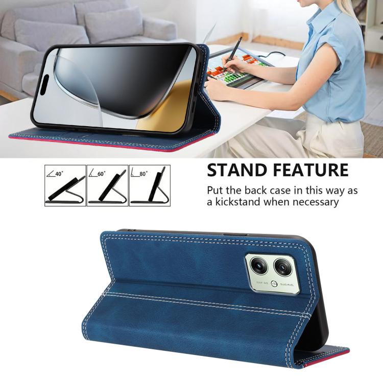 For Motorola Moto G54 Power Skin Feel Two-tone RFID Blocking Vegan Leather Phone Case